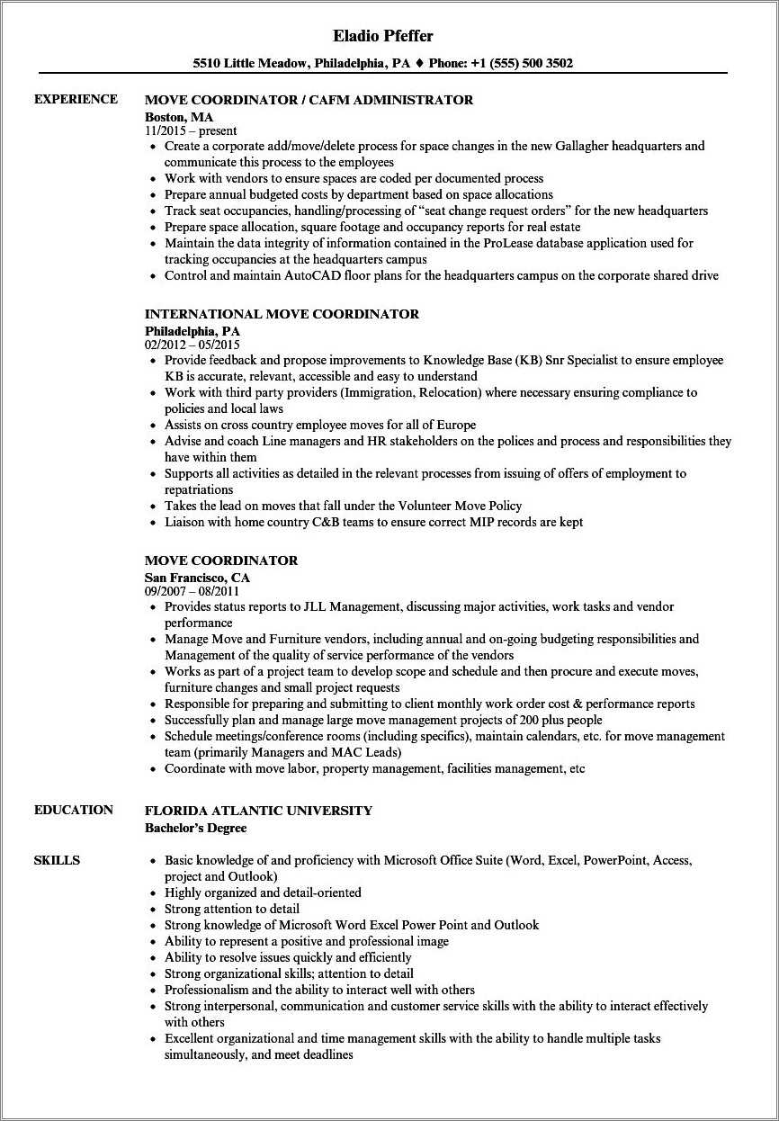 Resume Objective Examples Moving States