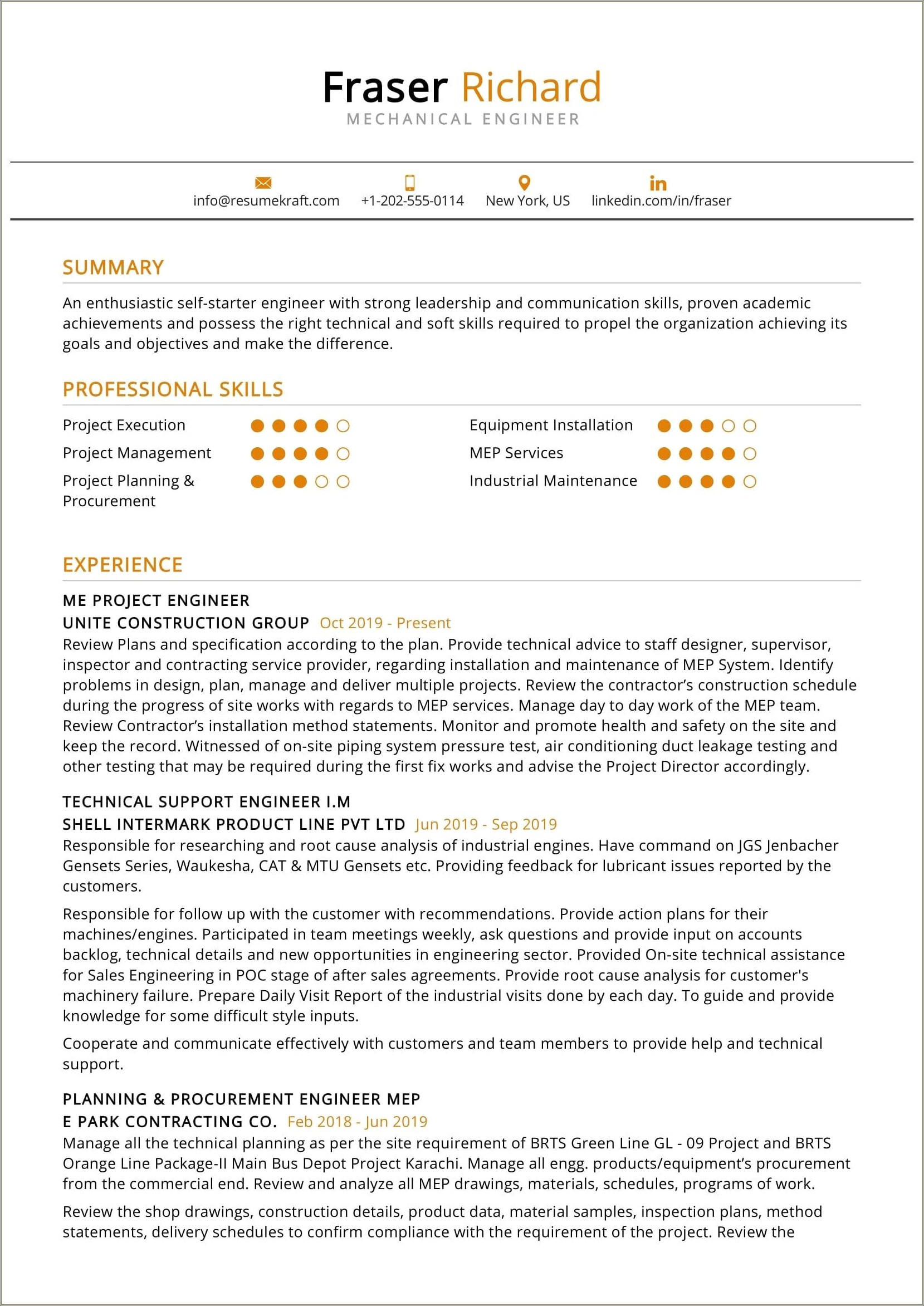 Resume Objective Experienced Mechanical Engineer