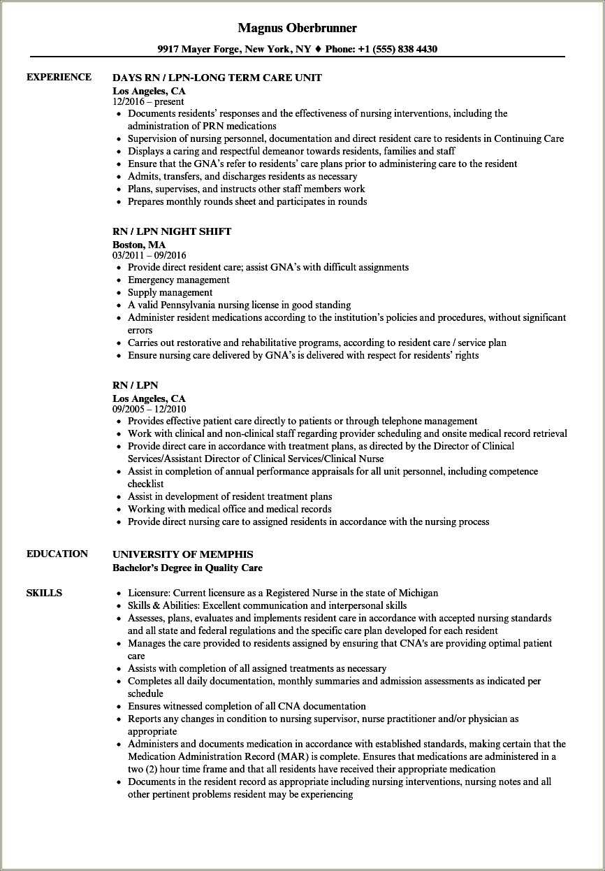 Resume Objective For An Lpn