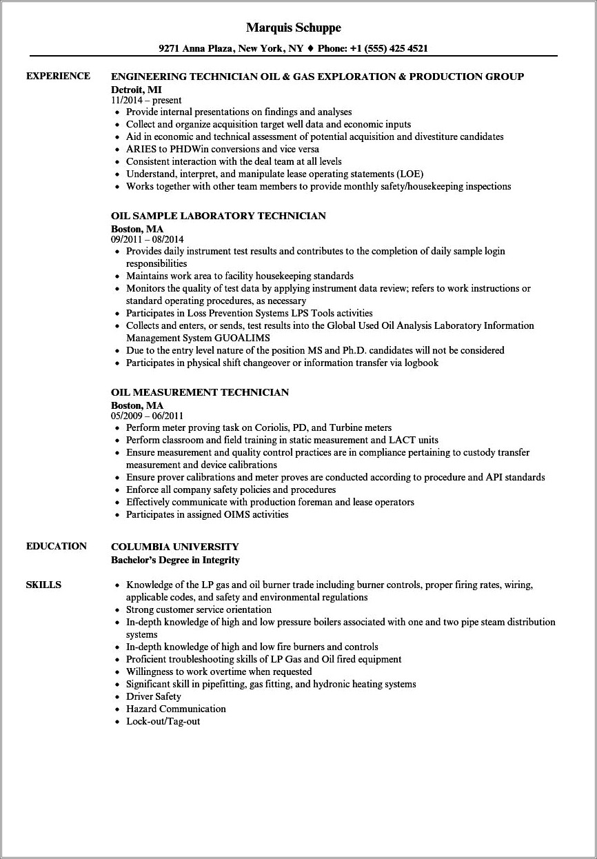 Resume Objective For Gas Company