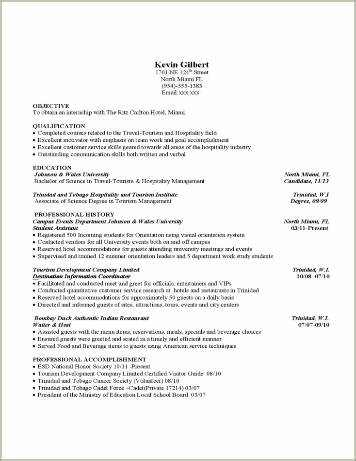 Sample Hospitality Industry Resume - Resume Objective For Hospitality Industry 