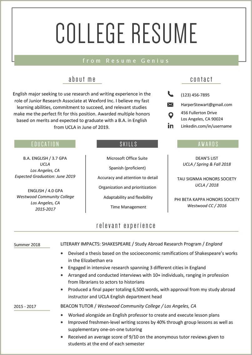 Resume Objective For Student Resume