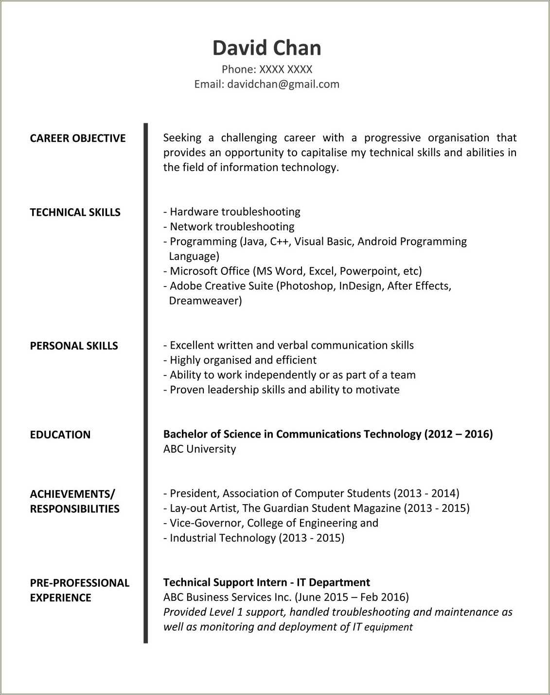 Resume Objective Information Technology Example - Resume Example Gallery