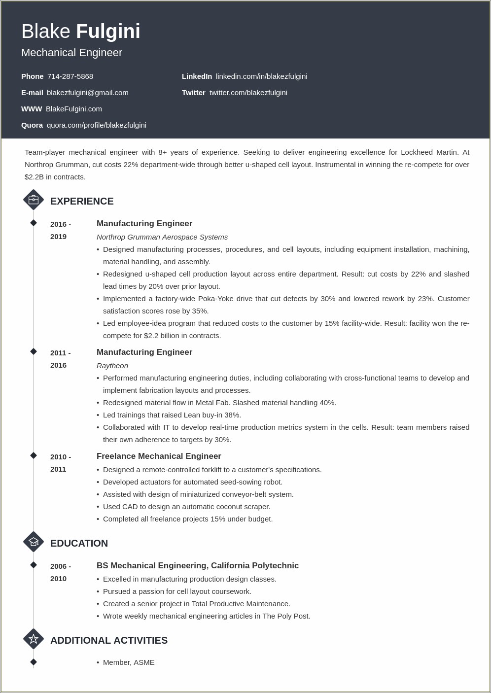 Resume Objective Mechanical Engineer Examples