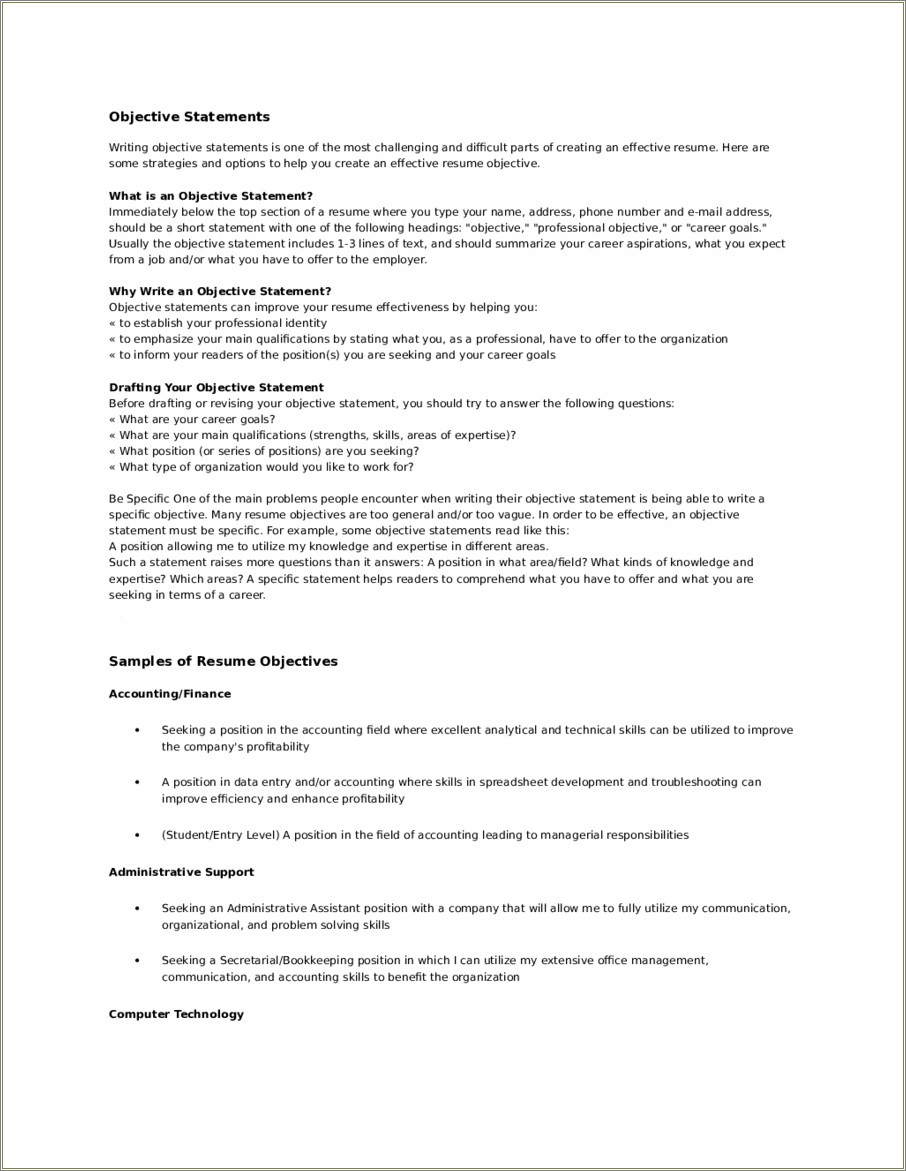 Resume Objective Statement For Resume