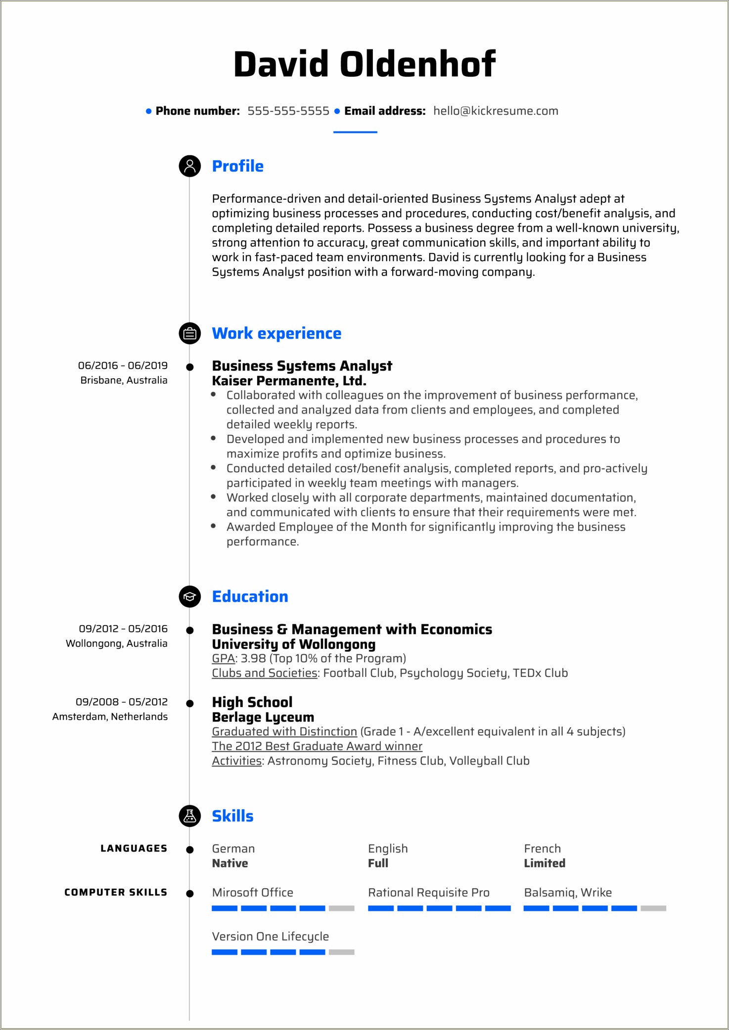 Resume Of Business Analyst Samples Resume Example Gallery