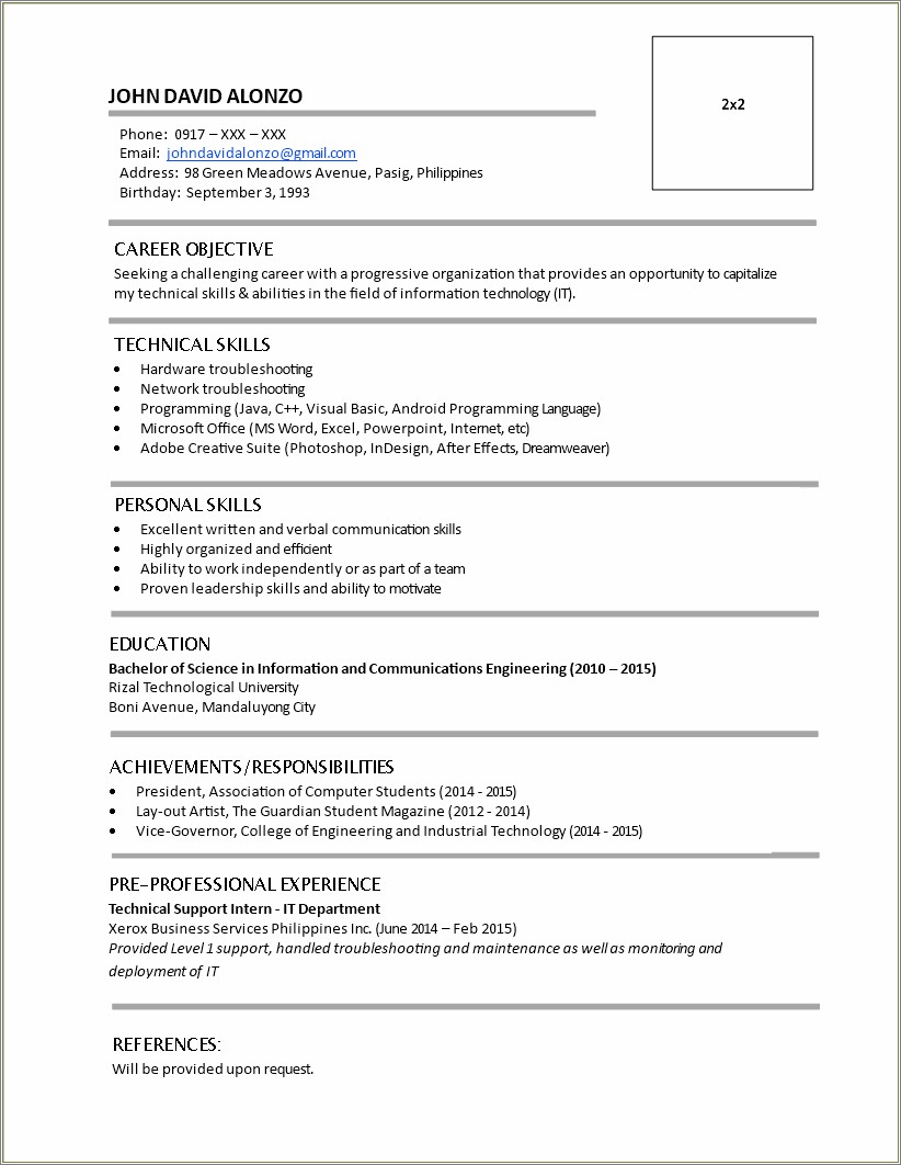 best resume format for fresh graduate