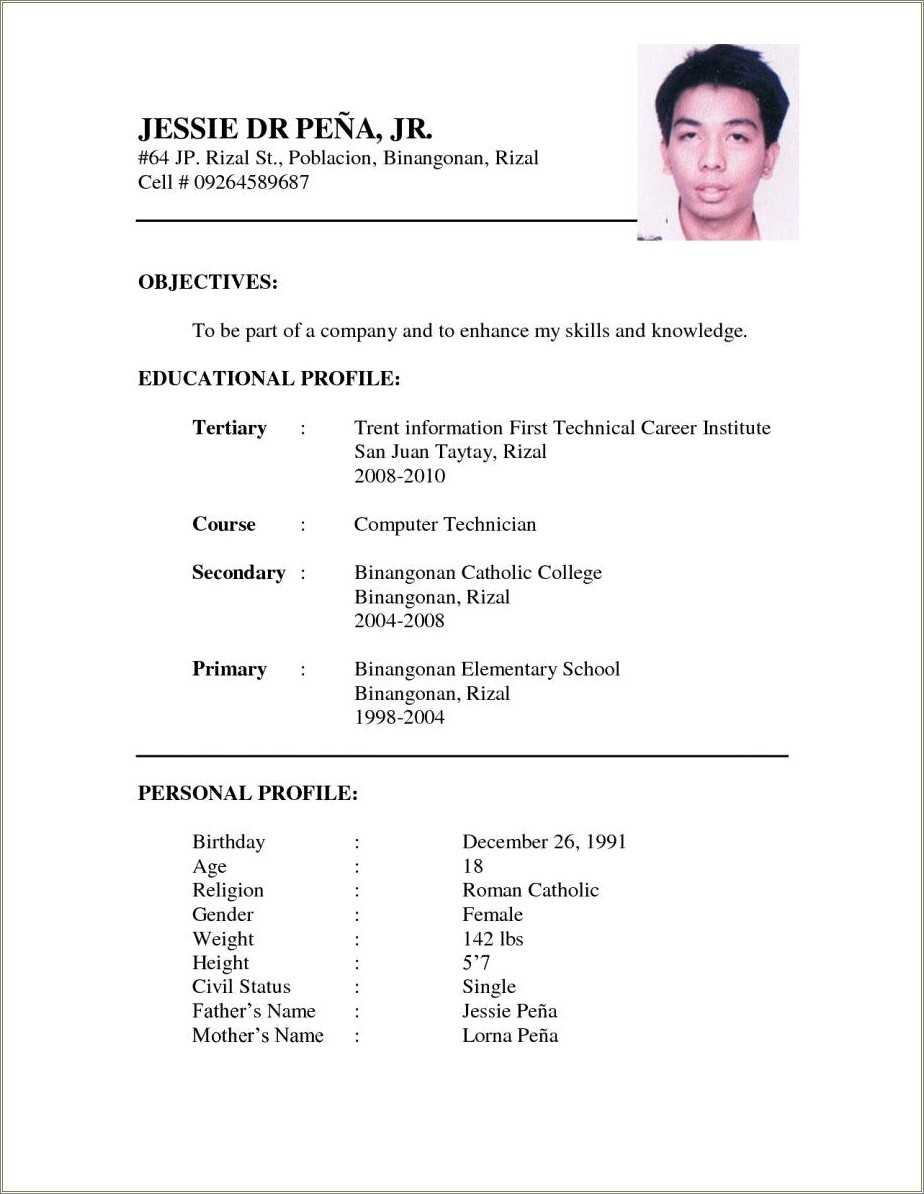 Resume Sample For Ojt Applicant