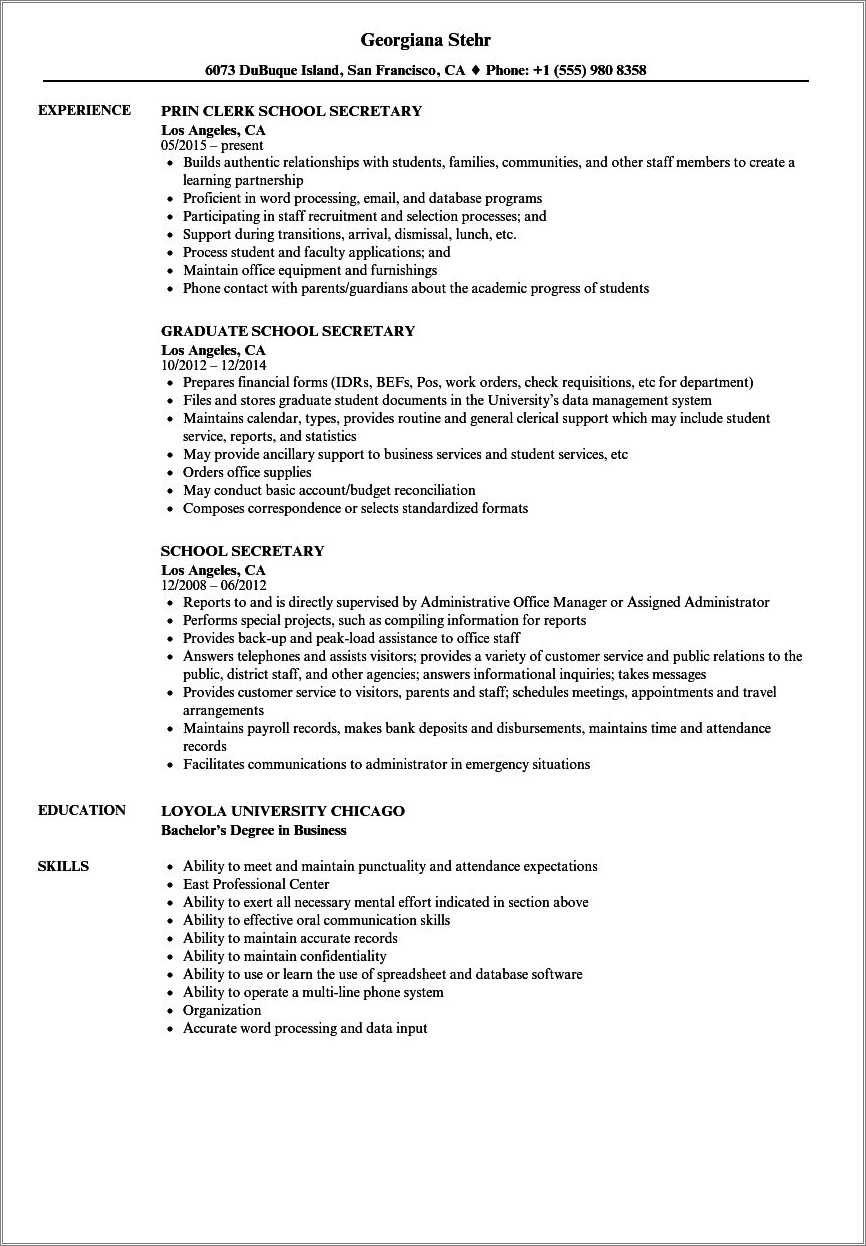 Resume Sample For School District