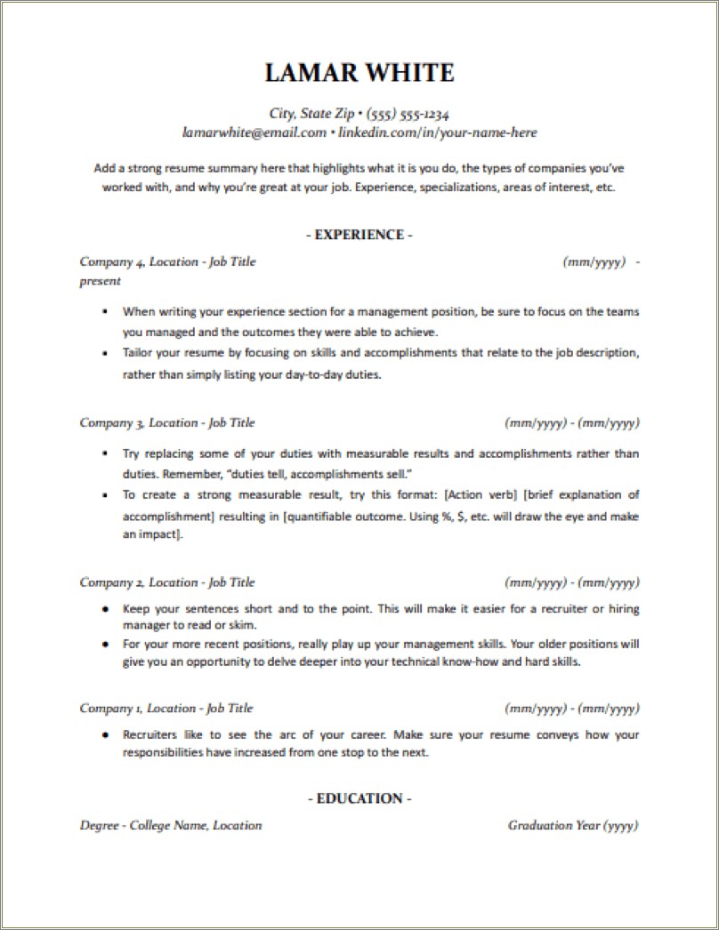 Resume Sample Format Copy Paste