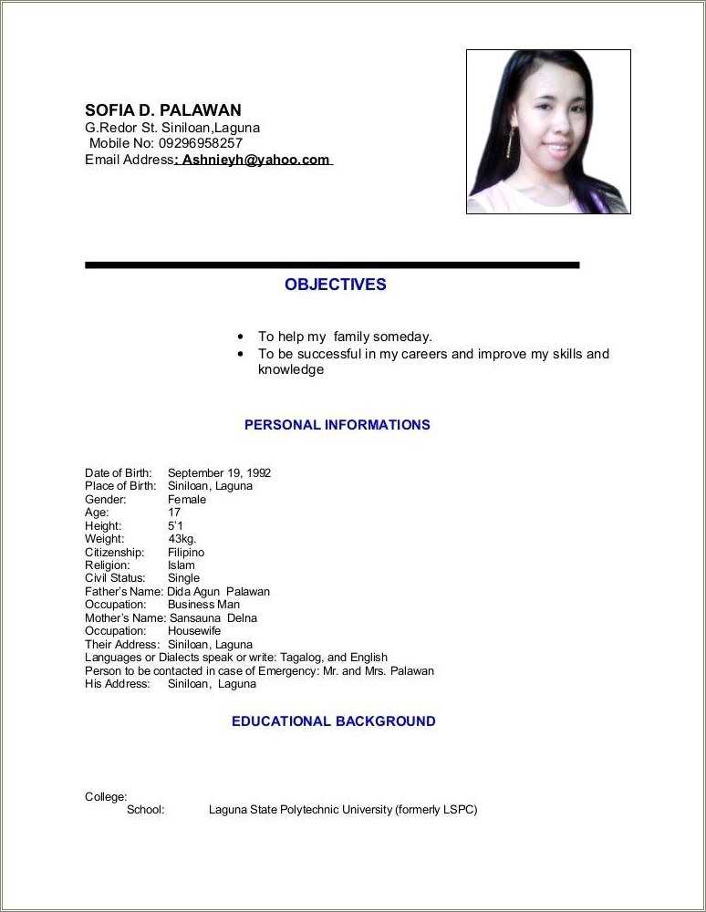 resume format pdf philippines