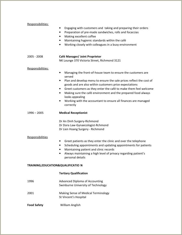 Resume Samples Fast Food Worker