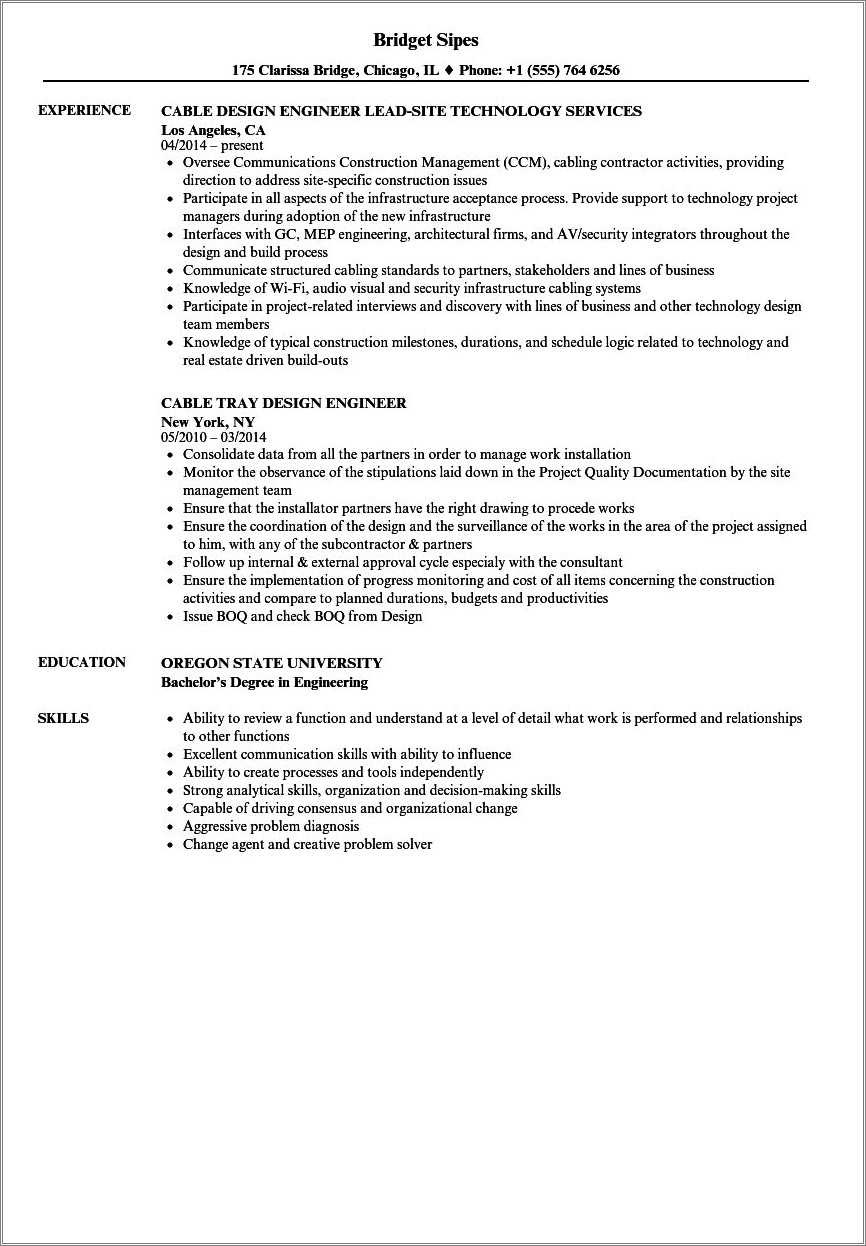 Resume Samples For Cable Installation - Resume Example Gallery