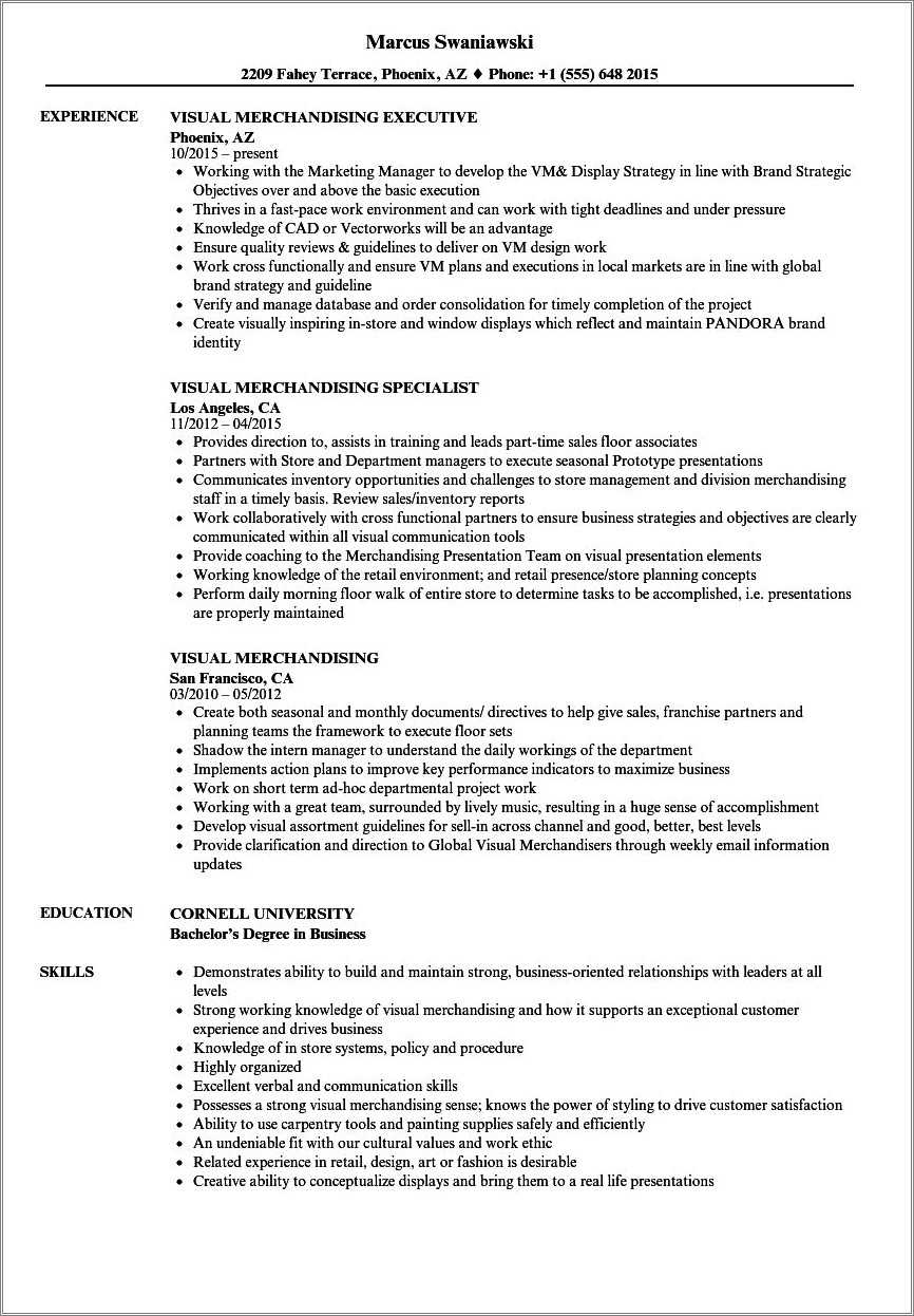 Resume Samples For Fashion Merchandising - Resume Example Gallery