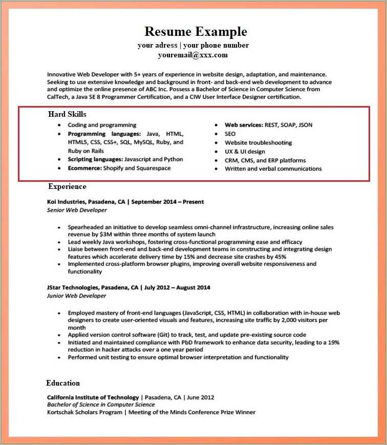 Resume Skills Examples Computer Science