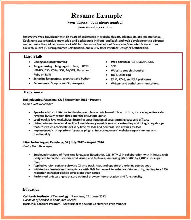 Resume Skills Examples Computer Science