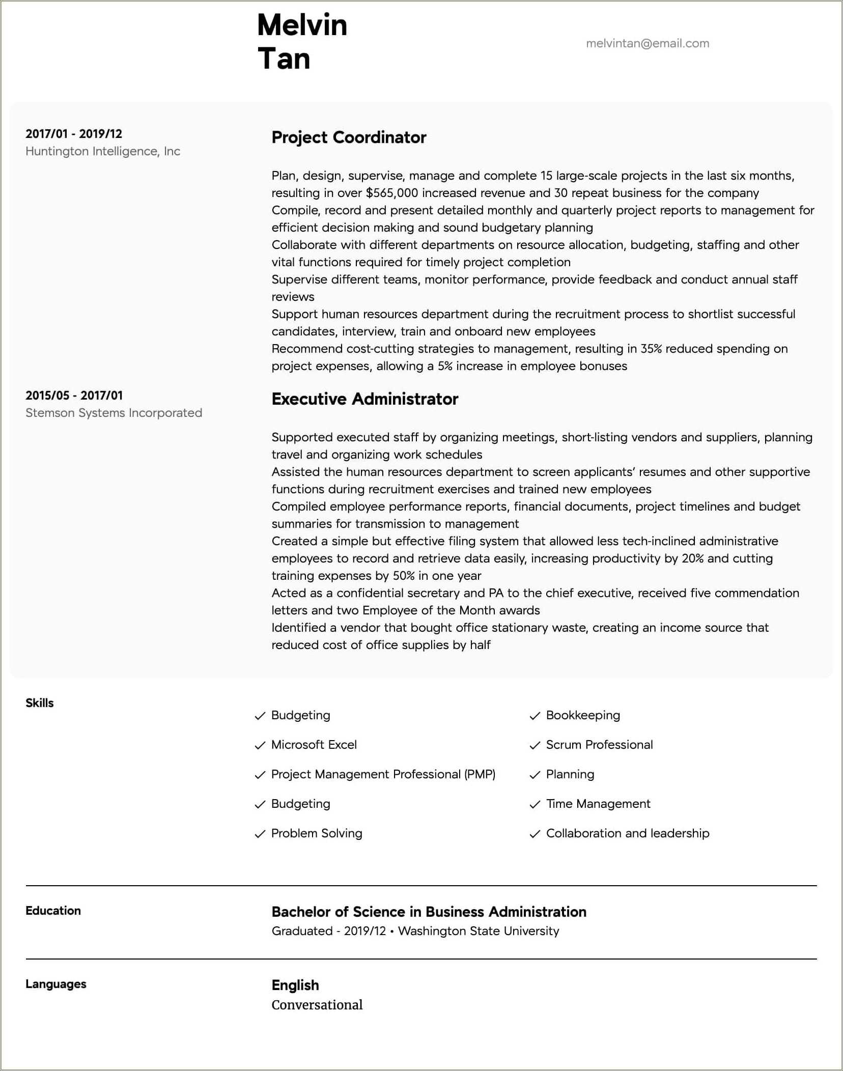 resume summary examples for project coordinator