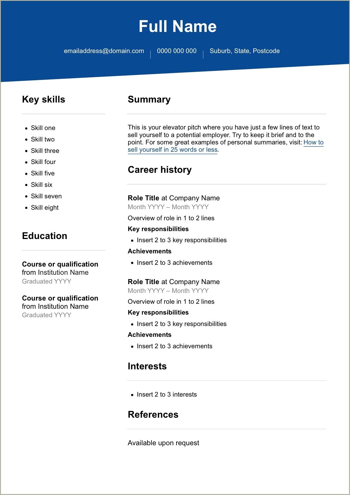 Resume Template For Job Search