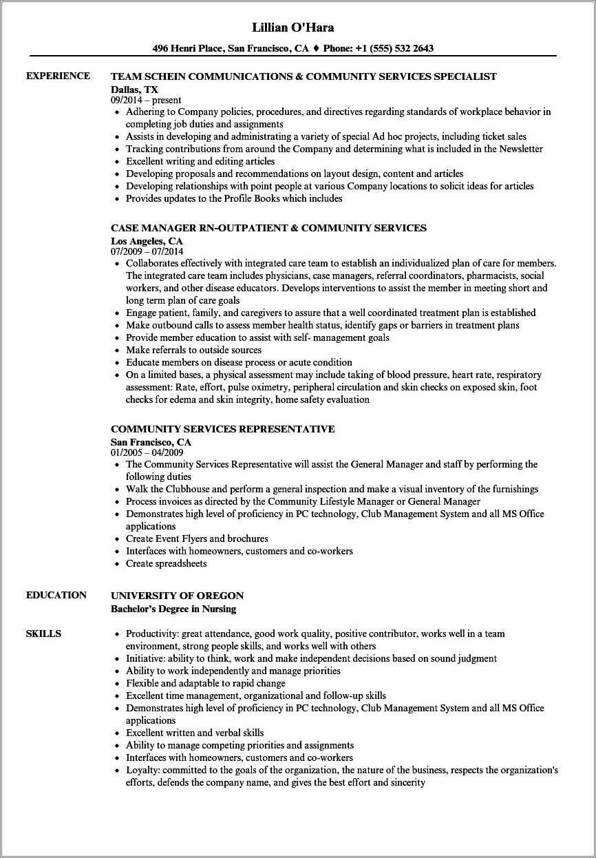 Resume With Community Service Sample