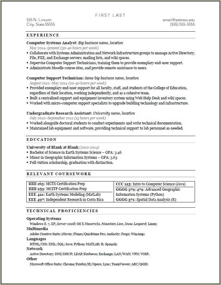 coursework on resume example