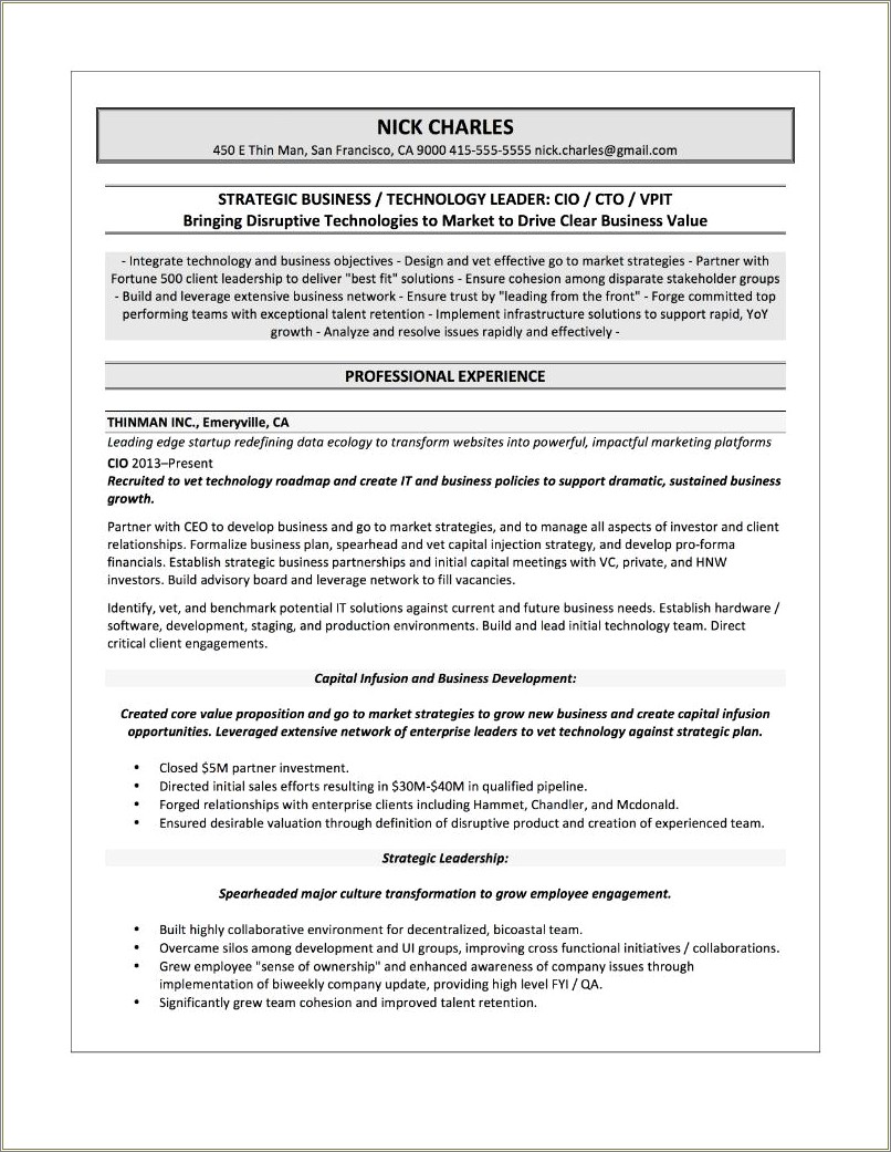 Resume With Value Proposal Example