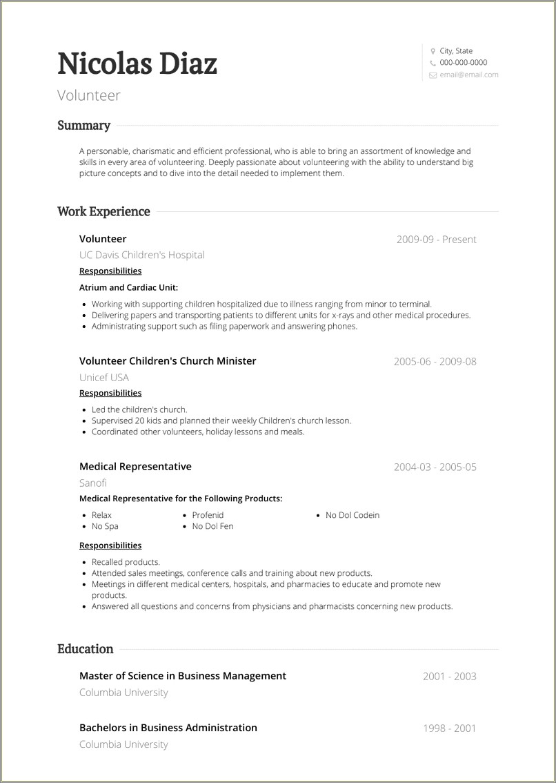 Resume With Volunteer Experience Example