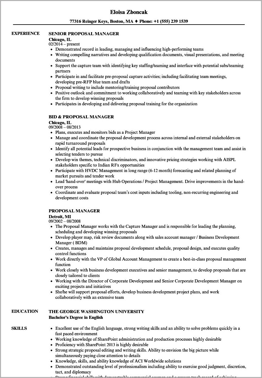 Rfp Proposal Job Goal Resume