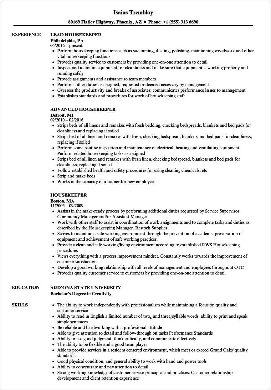 Hotel Room Attendant Resume Sample Resume Example Gallery