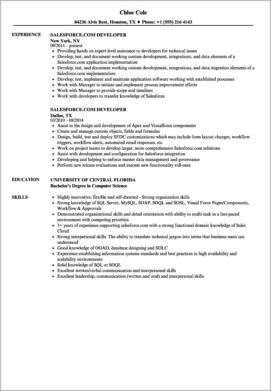 Salesforce Dx Sample Resume Resume
