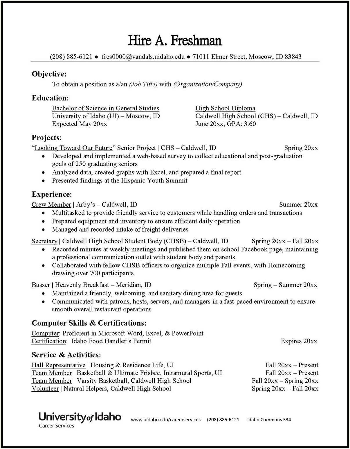 activities resume for college application template