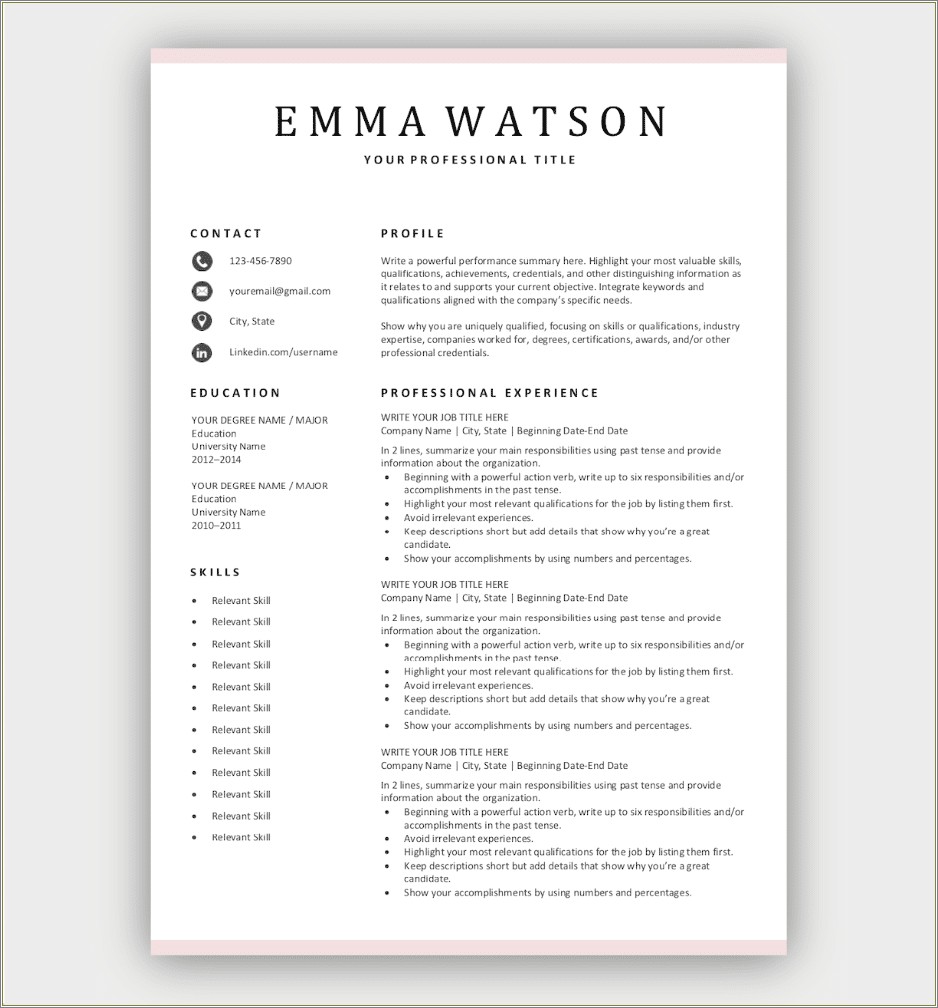 Sample Copy Of Simple Resume