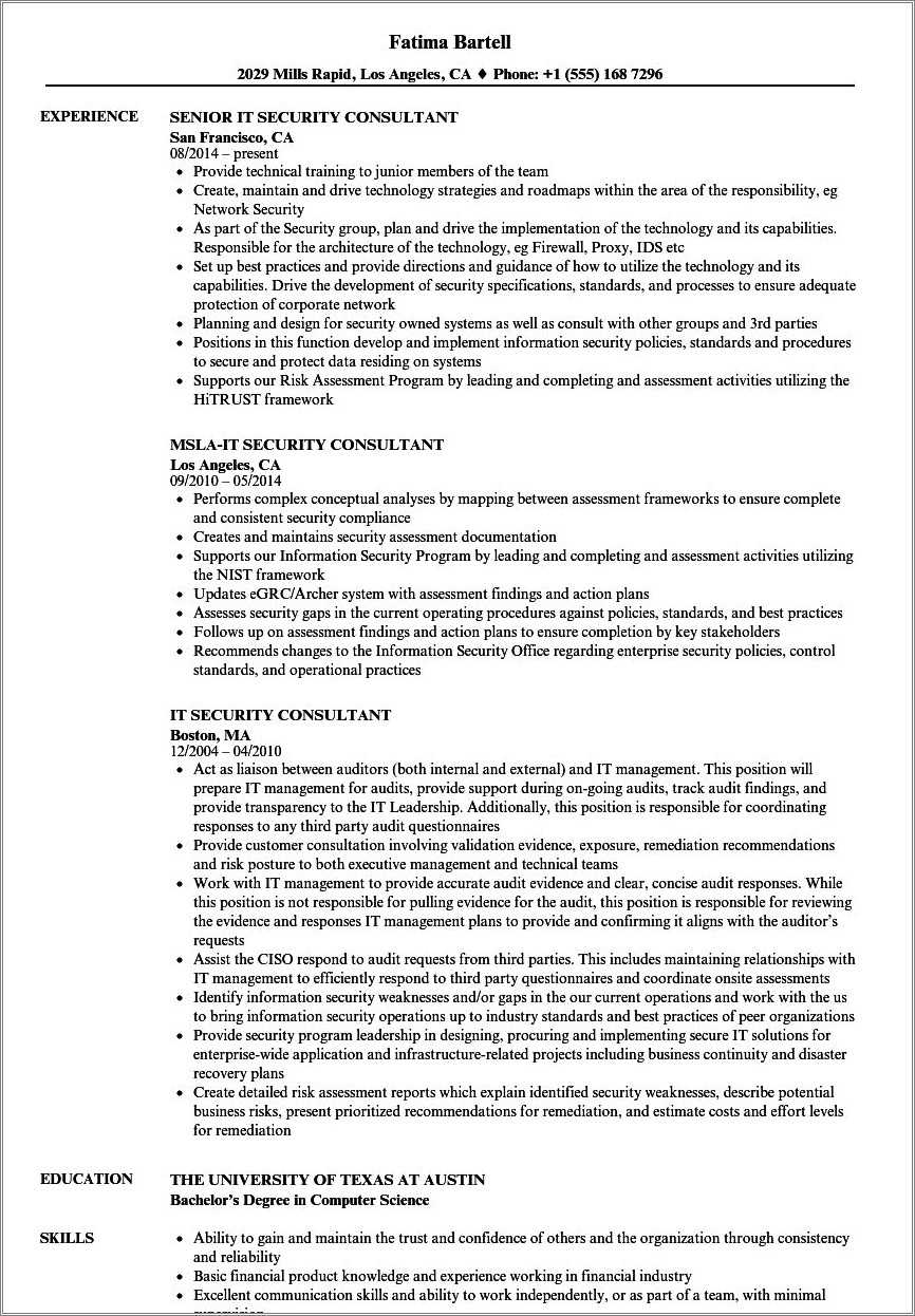 Sample Cyber Security Consultant Resume