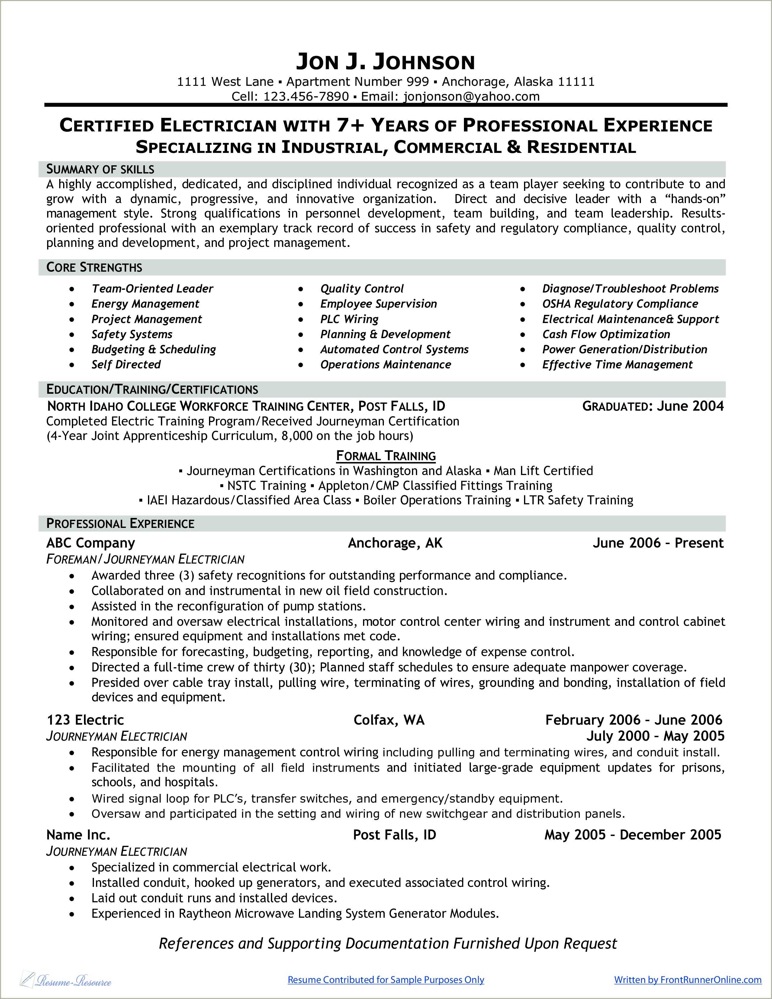 Sample Electrician Resume Cover Letter - Resume Example Gallery