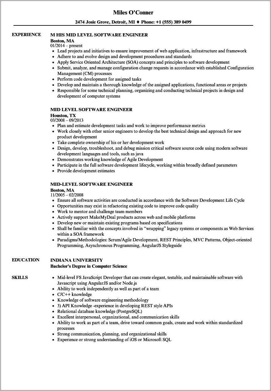 Sample Entry Level Programmer Resume