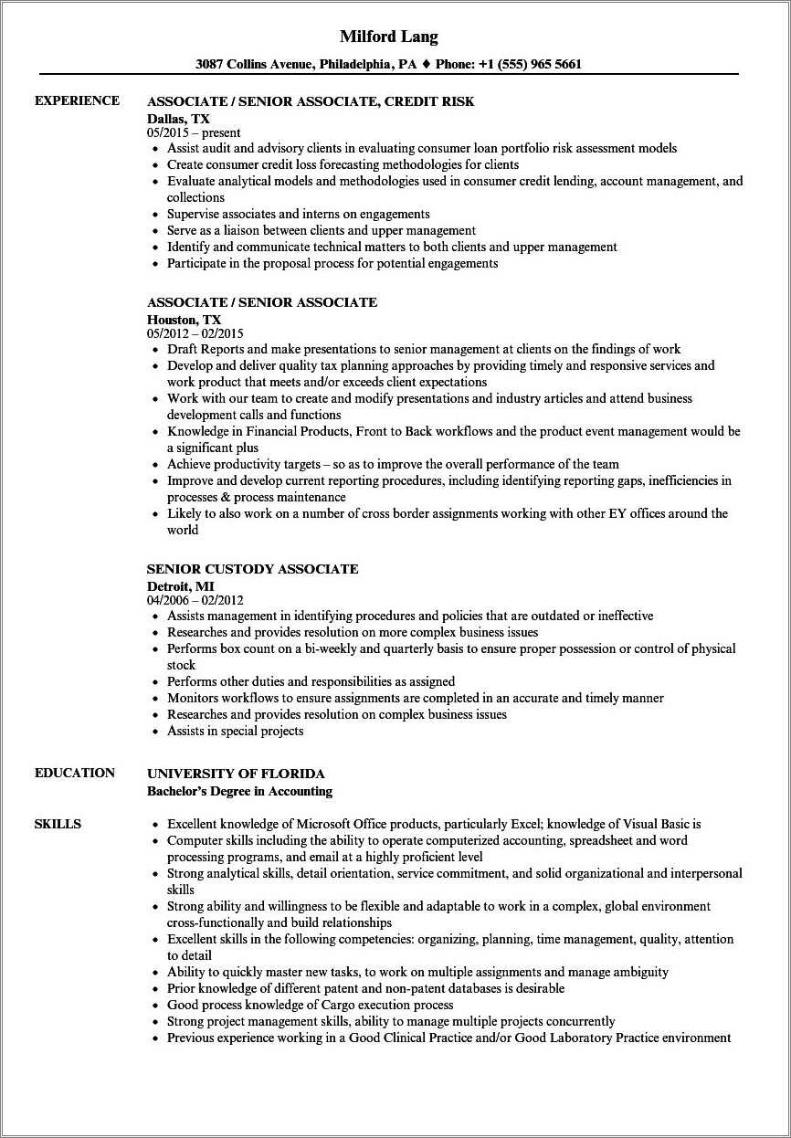 Sample First Year Associate Resume