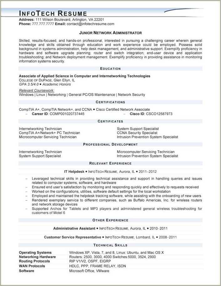 Sample Fresher Network Engineer Resume Resume Example Gallery