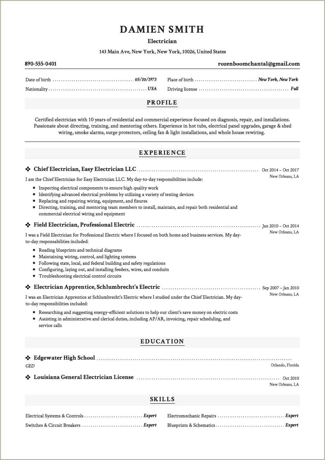 Hvac Journeyman Skills For Resume Resume Example Gallery