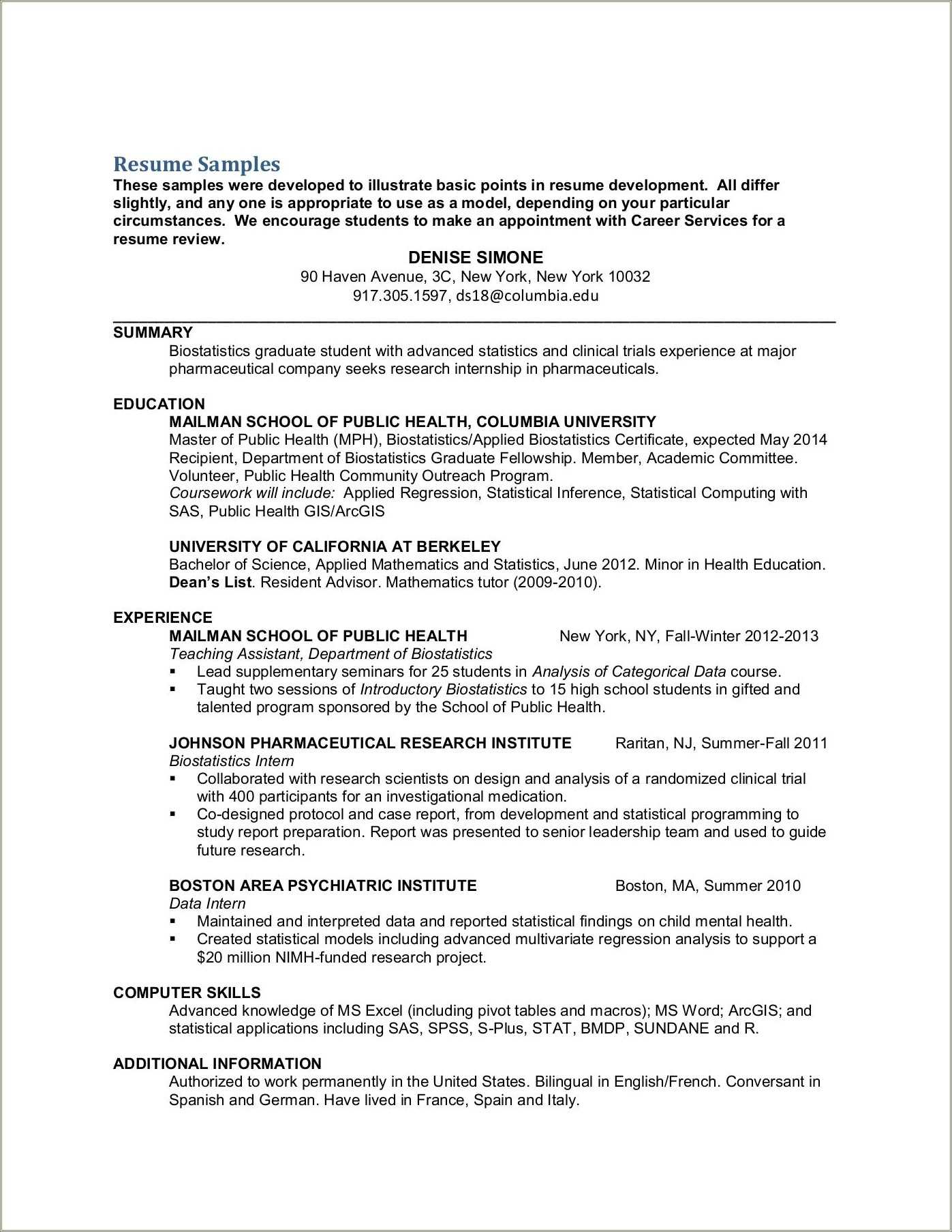 sample resume objectives for public health