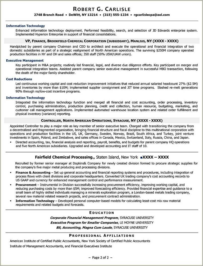 Sample Resume Chief Accounting Officer Resume Example Gallery