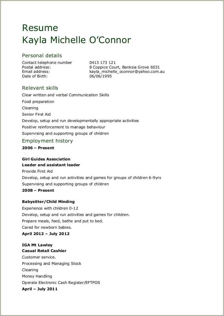 Sample Resume Child Care Manager
