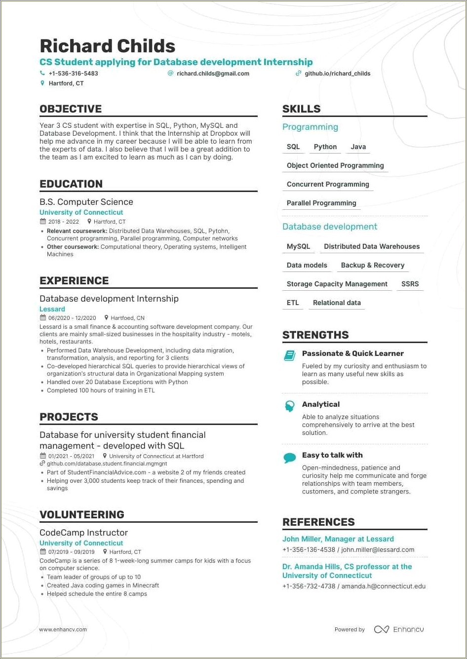 Sample Resume Computer Science Undergraduate