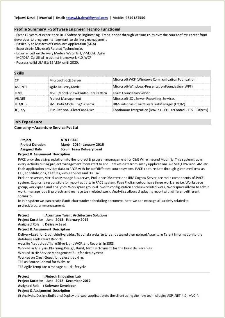 sample resume for us visa application