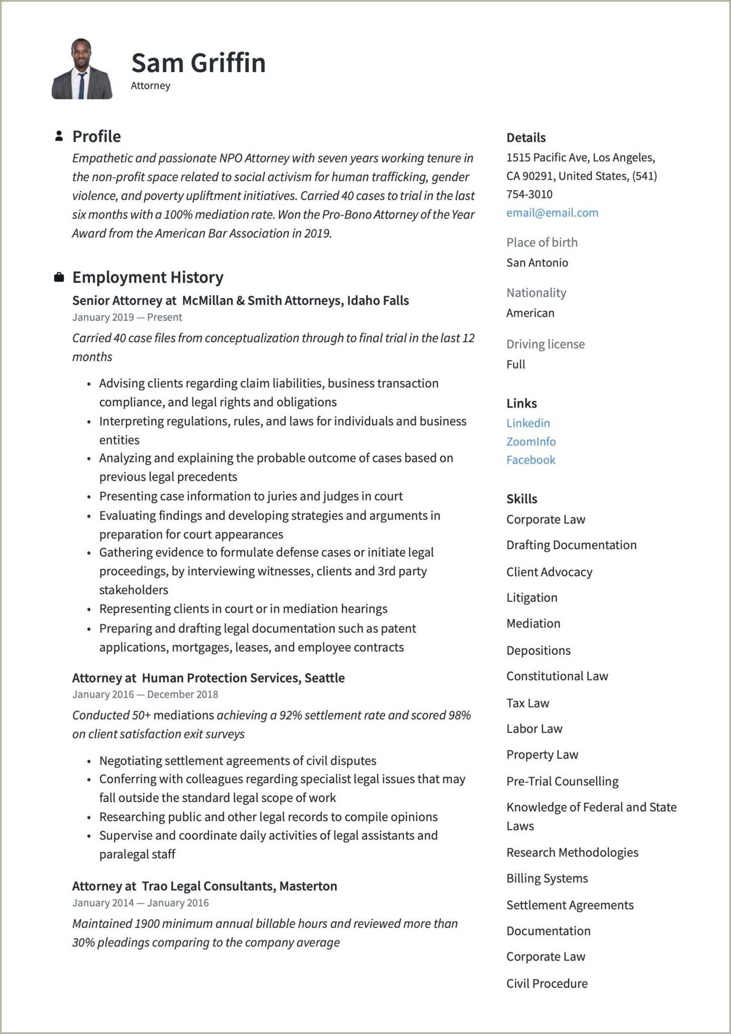 Sample Resume For Criminal Lawyer - Resume Example Gallery