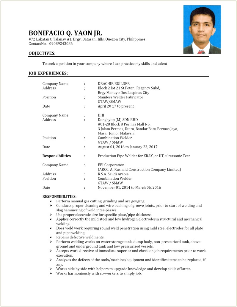 resume format doc philippines
