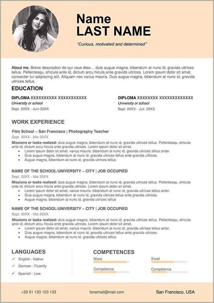 sample resume for l1a visa