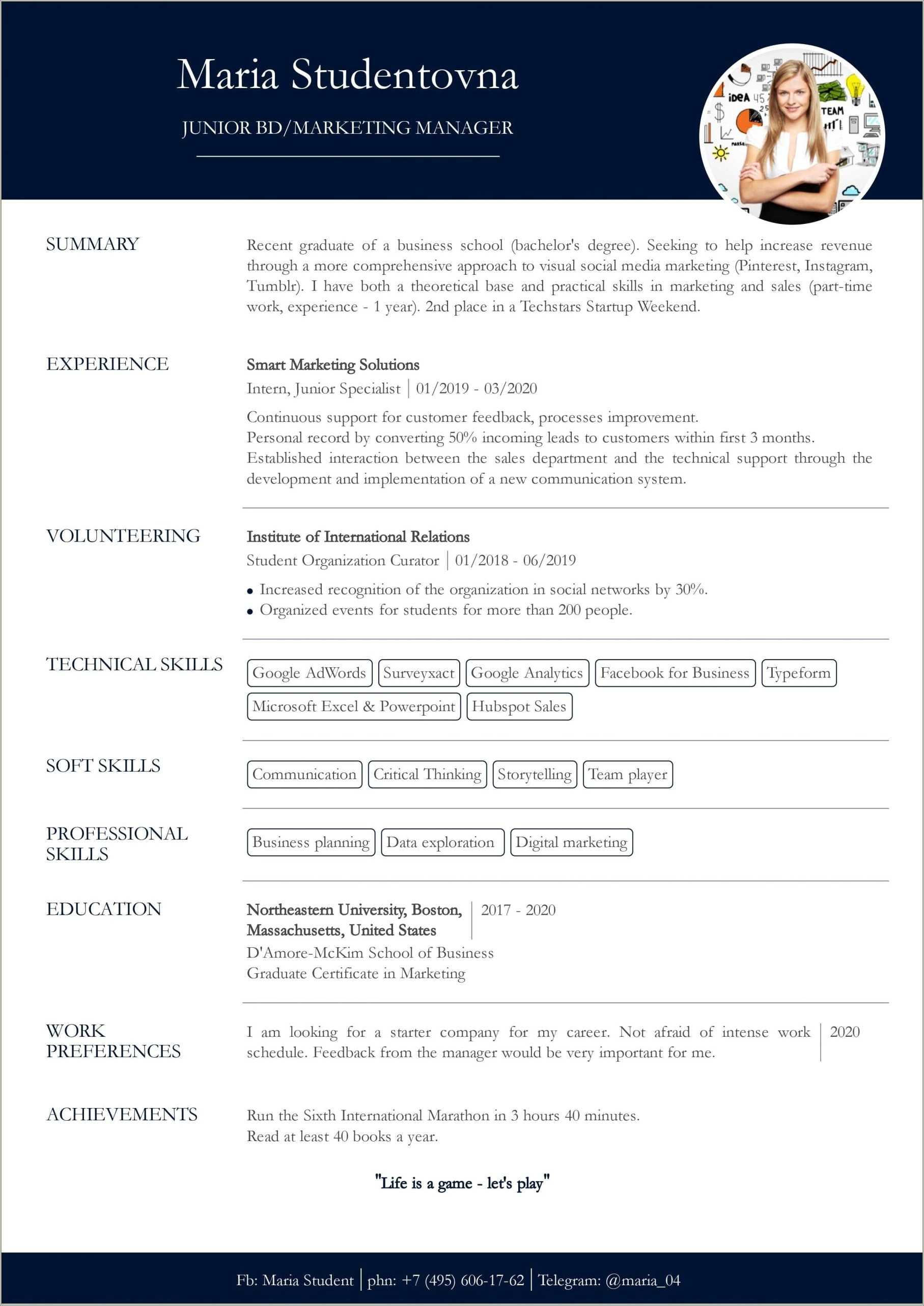 Sample Resume For Tourism Students