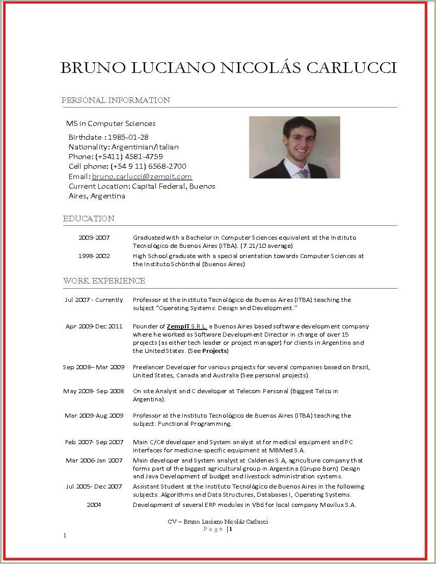 Sample Resume Ms Computer Science