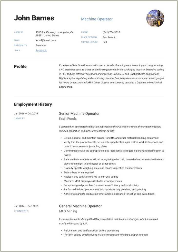 Packaging Machine Operator Resume Sample - Resume Example Gallery