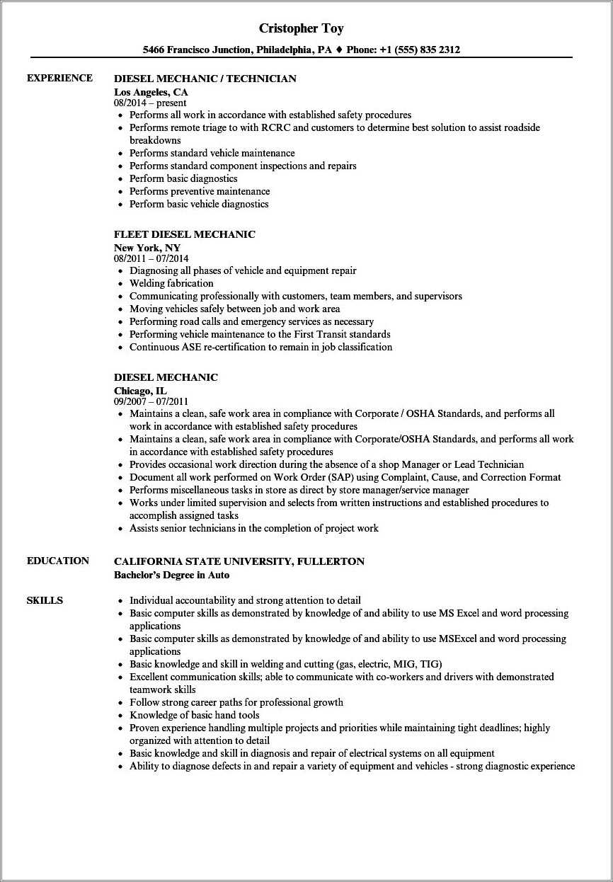 Aircraft Engine Mechanic Resume Cover Letter - Resume Example Gallery