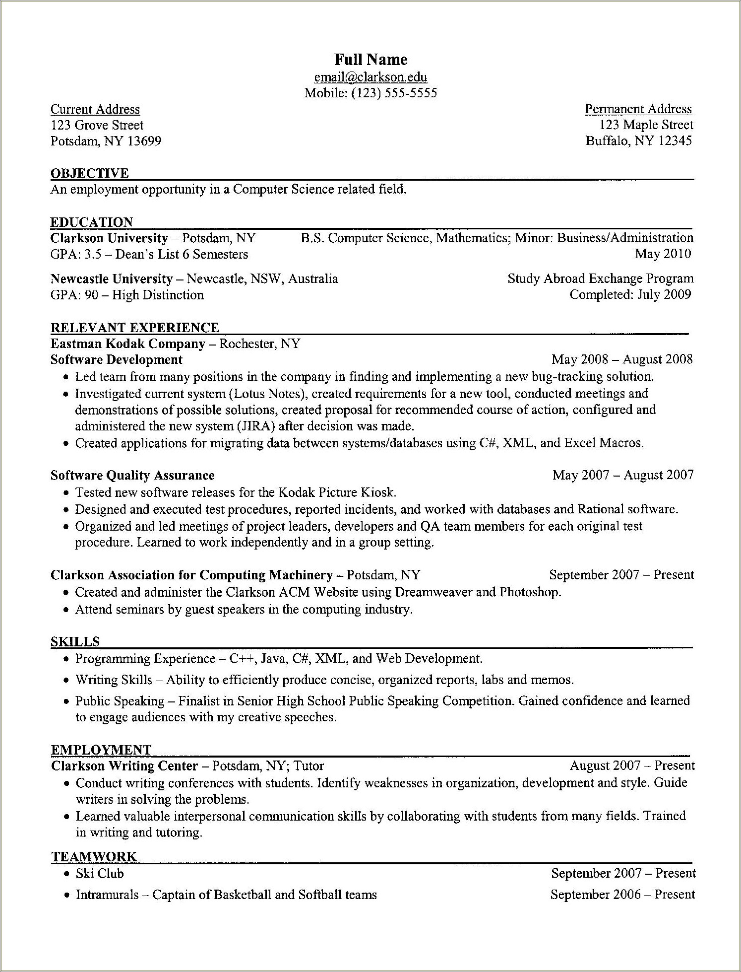 capstone project on resume example